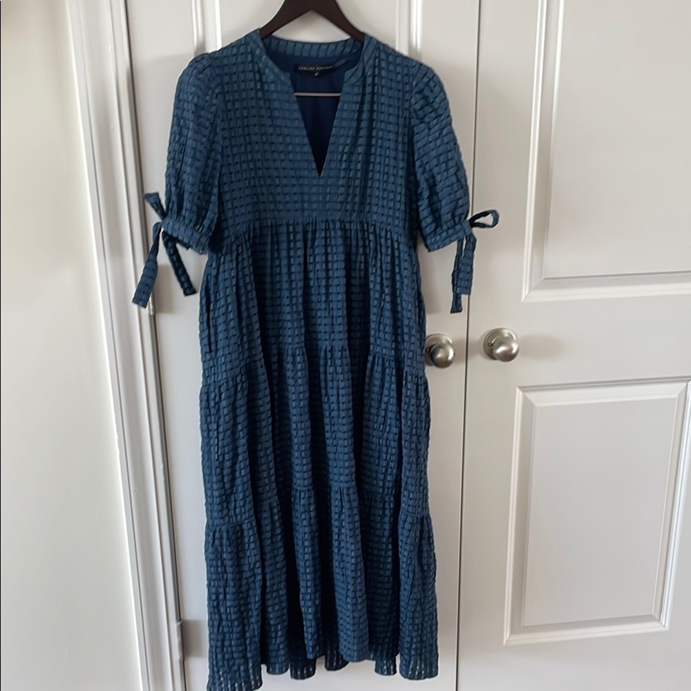 English Factory blue check midi dress women’s size M